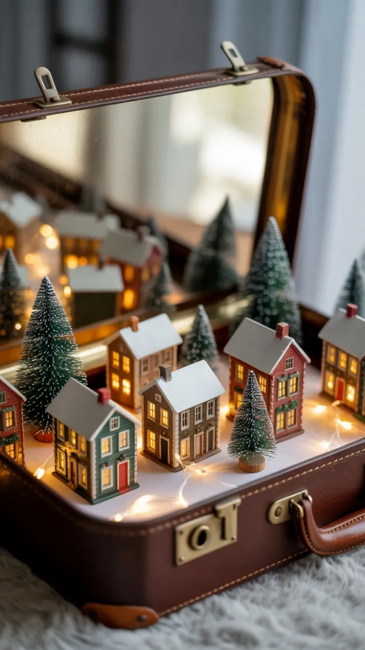 Timeless Holiday Village Inside a Vintage Suitcase