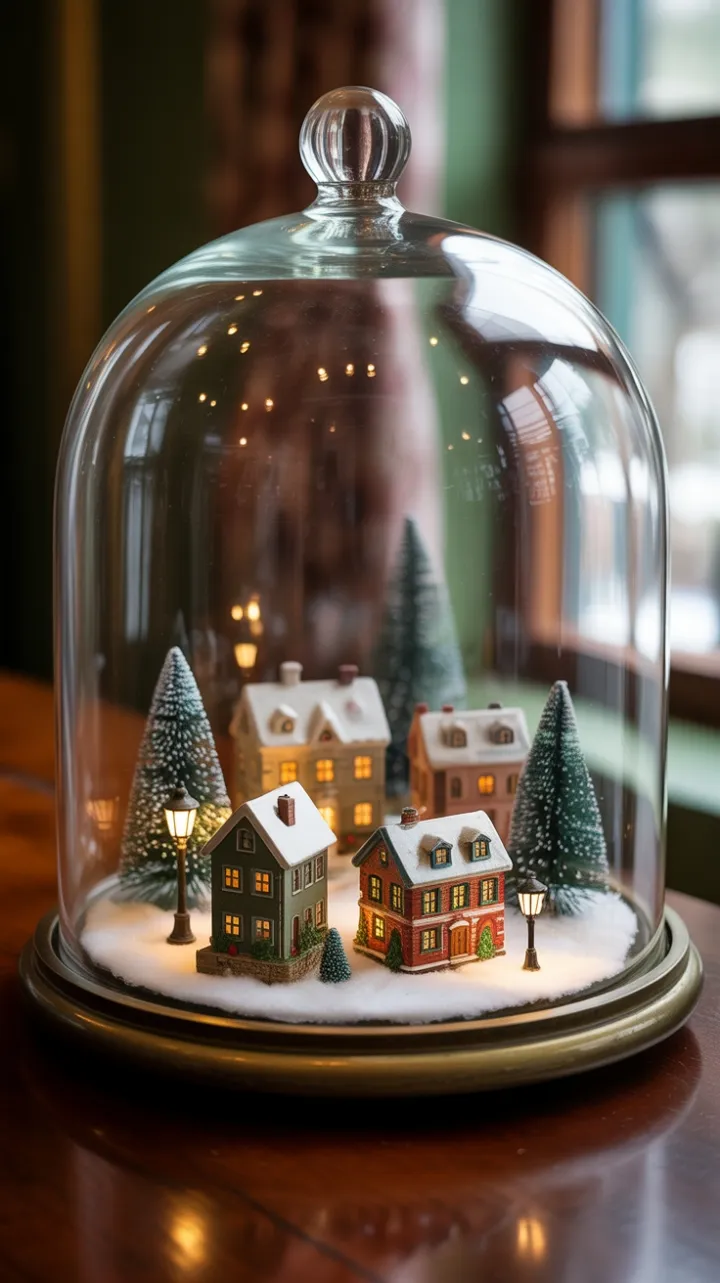 Vintage Christmas Village Under Glass