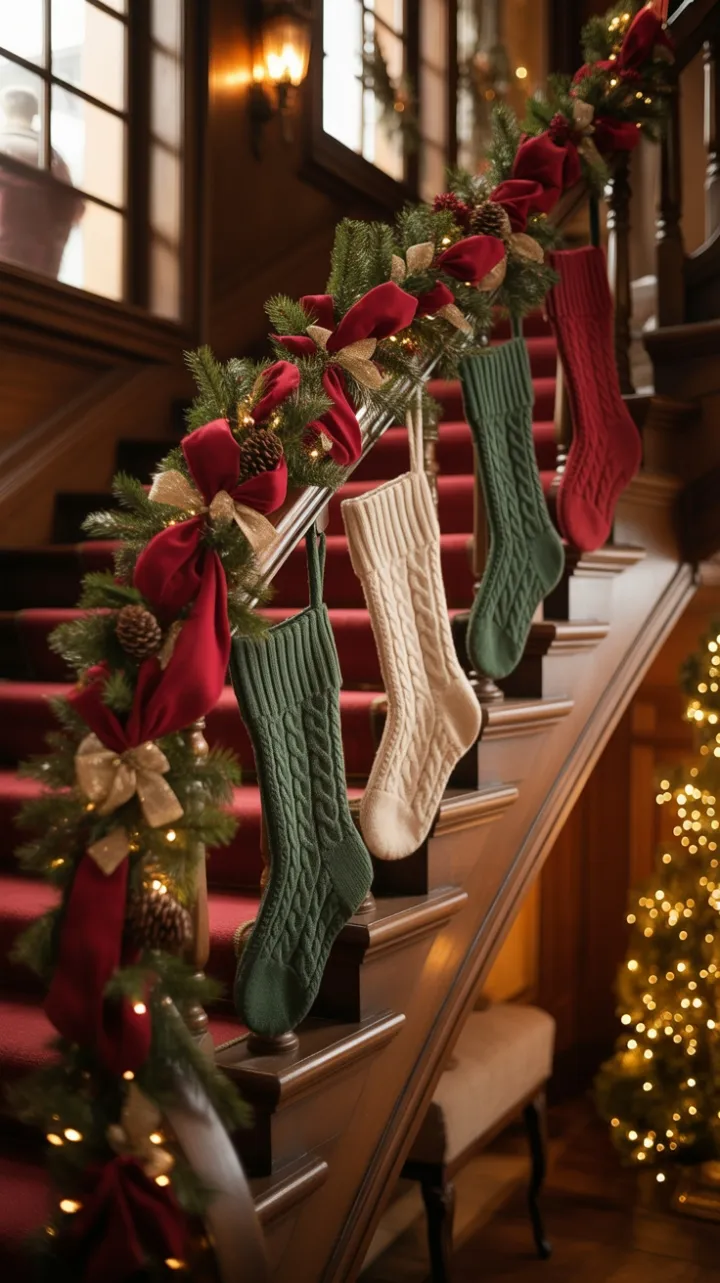 Heirloom Holiday Staircase Draped in Velvet and Gold