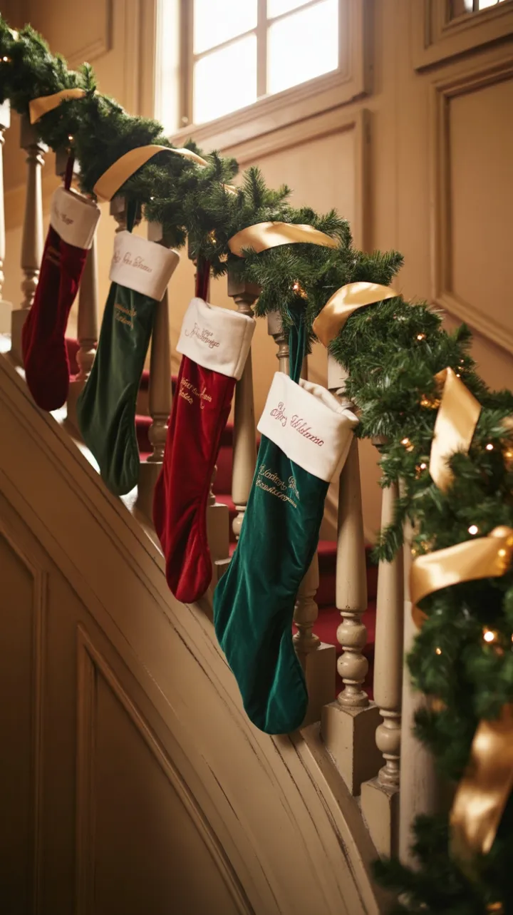 A Curved Staircase Dressed in Heirloom Holiday Splendor
