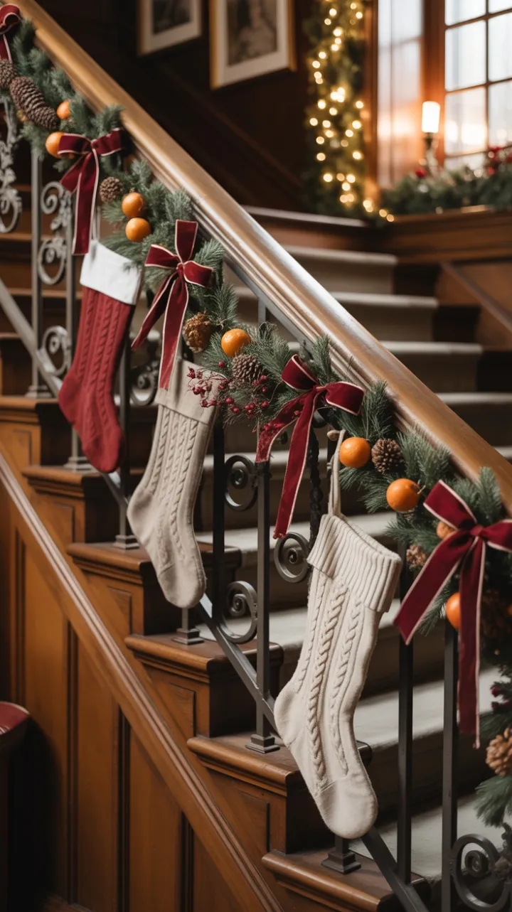 Heritage Staircase Draped in Heirloom Holiday Elegance