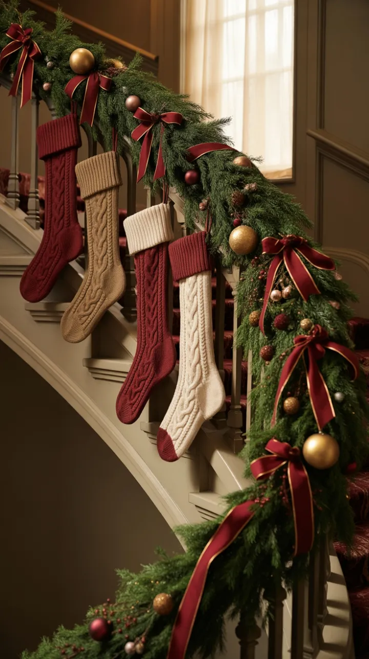 Heirloom Holiday Elegance on a Curved Staircase