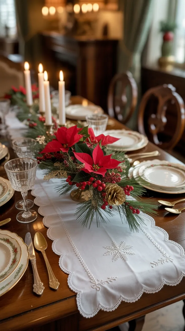 Timeless Christmas Table with Poinsettias and Heirloom Silver