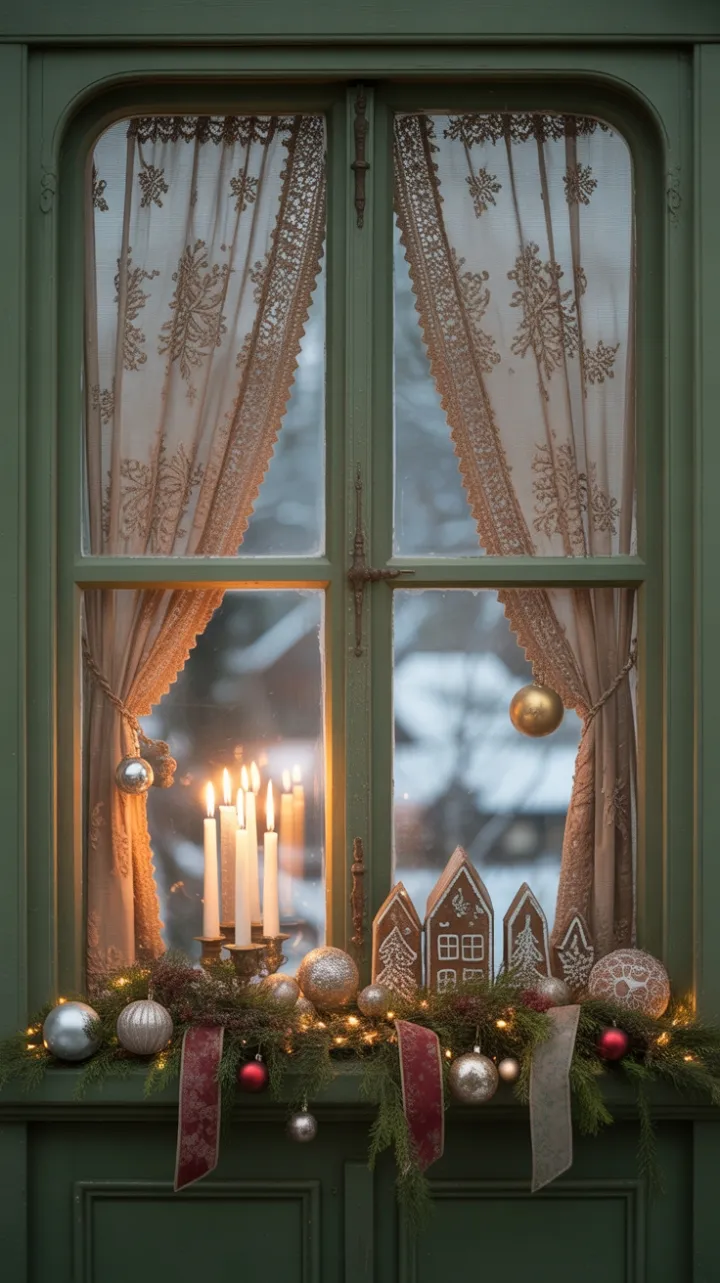 Forest Green Window Framed in Vintage Holiday Warmth