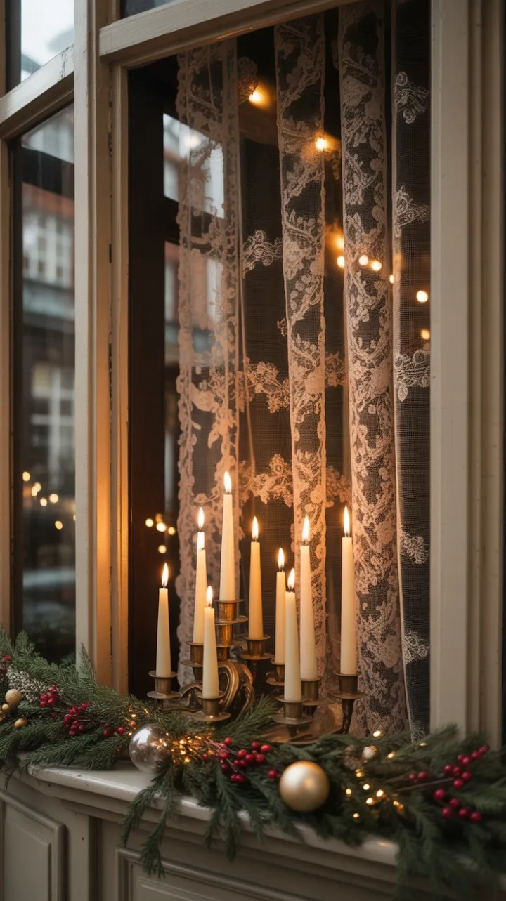 Lace Drapes and Beeswax Lights A Vintage Holiday Window