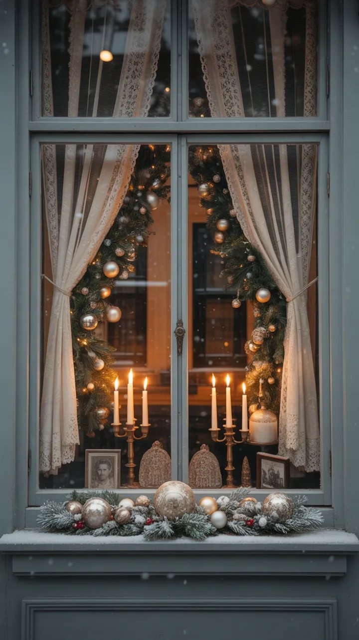 Lace and Candlelight A Vintage Christmas Window