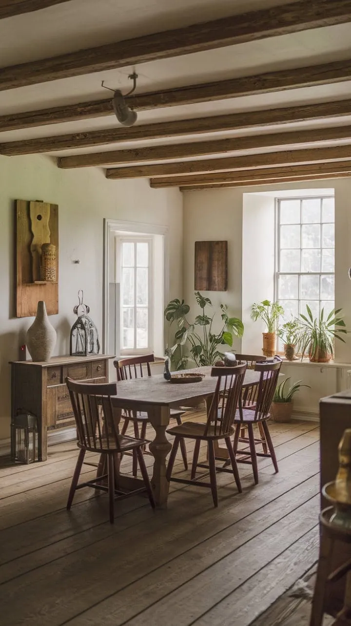 The cozy ambiance of this charming English cottage dining room beckons you to gather, share tales, and relish the warmth of home.