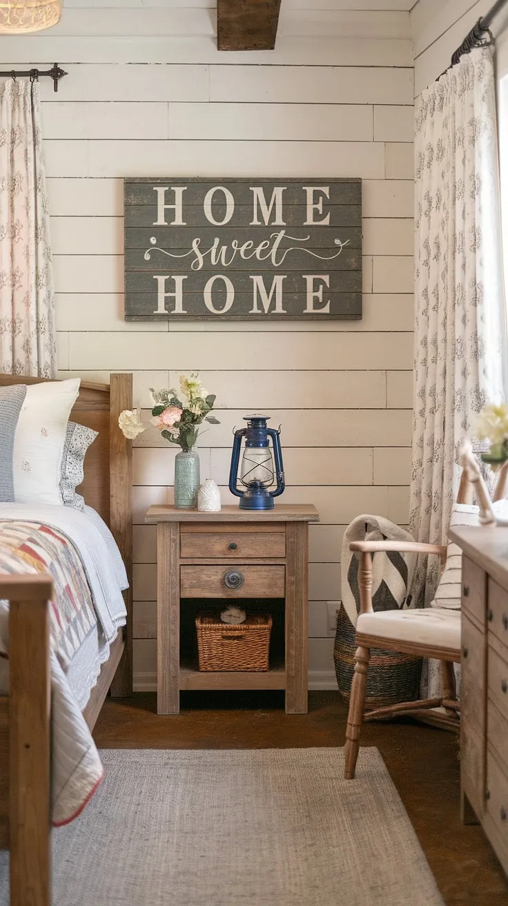 With its charming shiplap walls and vintage accents, this rustic bedroom is an ideal setting for a cozy bedroom refresh that embodies farmhouse decor.