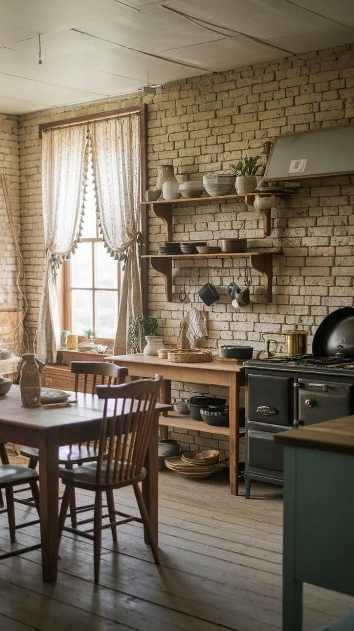 In a vintage farmhouse kitchen, the inviting warmth of an old stove and the scent of home-cooked meals transform simple moments into a cozy haven of nostalgia.