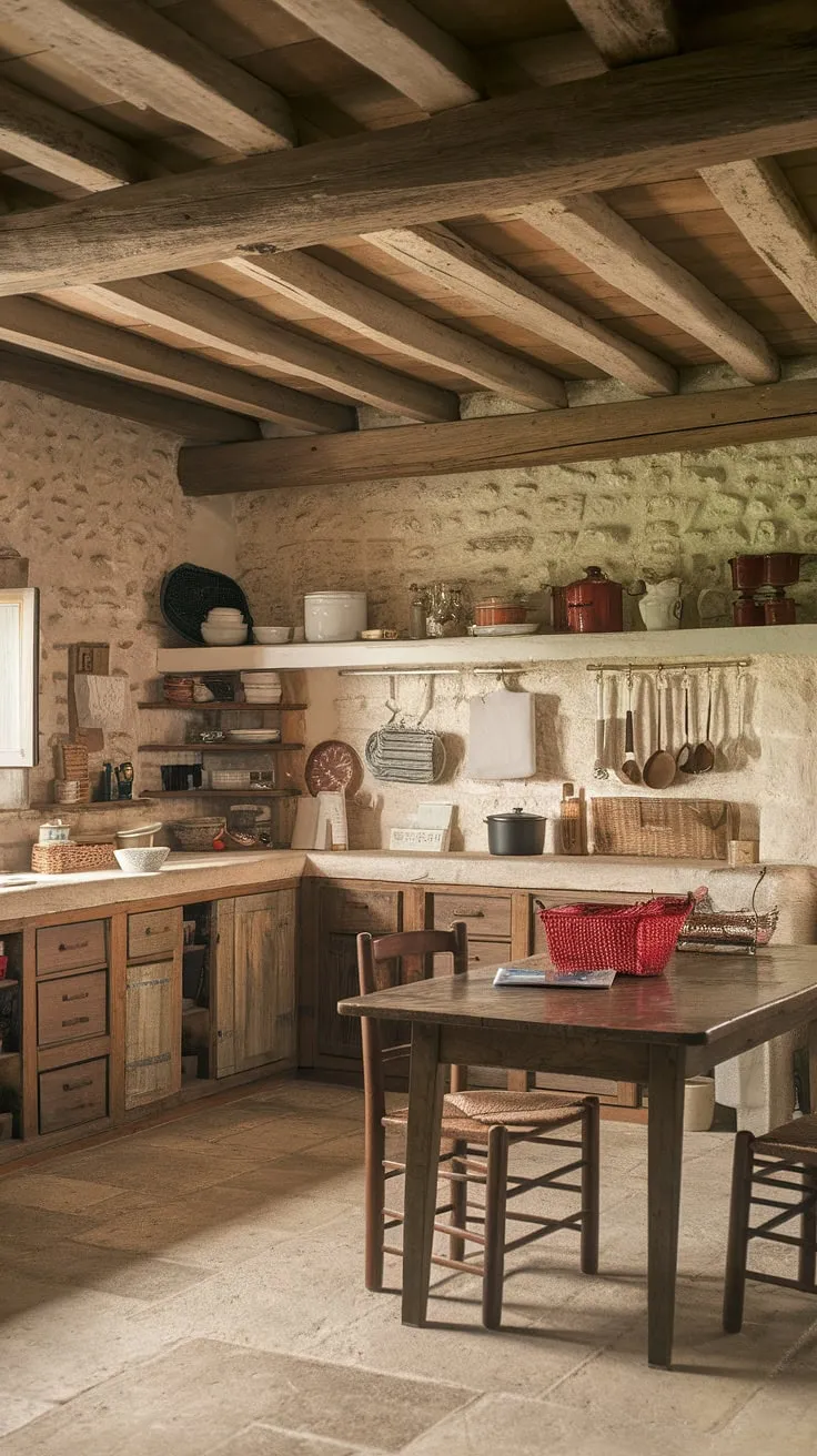 The heart of the home, this vintage farmhouse kitchen whispers stories of generations past. Warm wooden beams, aged stone, and the comforting aroma of home-cooked meals fill the air. A testament to enduring style and simple living.