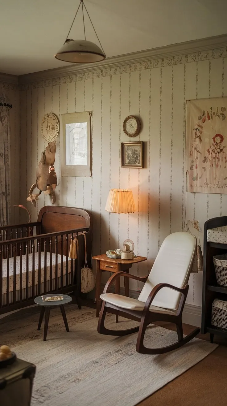 Step back in time to this charming vintage nursery, where gentle rocking chairs and a wooden crib whisper tales of sweet dreams. The soft glow of the vintage lamp casts a warm embrace over the space, creating a haven of tranquility for little ones. A perfect blend of nostalgia and comfort.