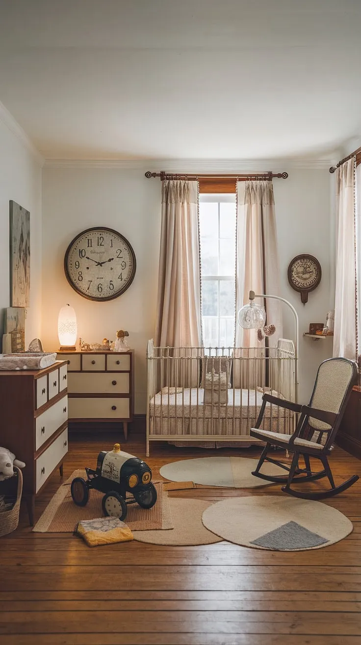 Step back in time with this charming vintage nursery, where gentle rocking and sweet dreams await. The soft light filtering through the window illuminates a space filled with heirloom quality and timeless appeal. A perfect haven for a little one.