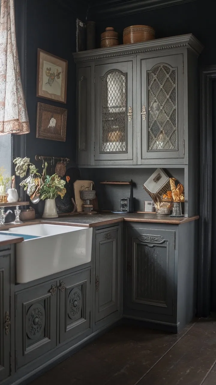 Enter a mesmerizing time capsule where antique cabinets and vintage decor conjure an enchanting narrative of elegance and intrigue.