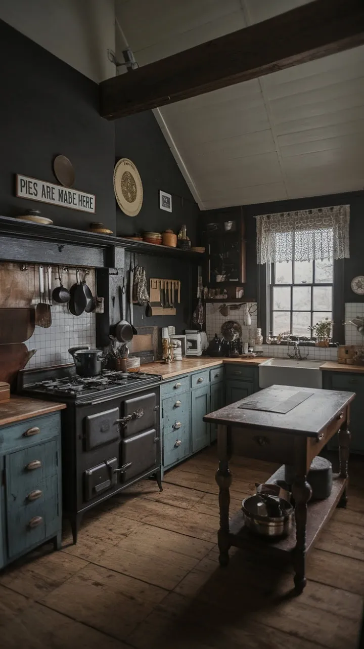 In this vintage kitchen, the enchanting fusion of rustic charm and culinary history fosters a cozy sanctuary brimming with love, laughter, and nostalgia.