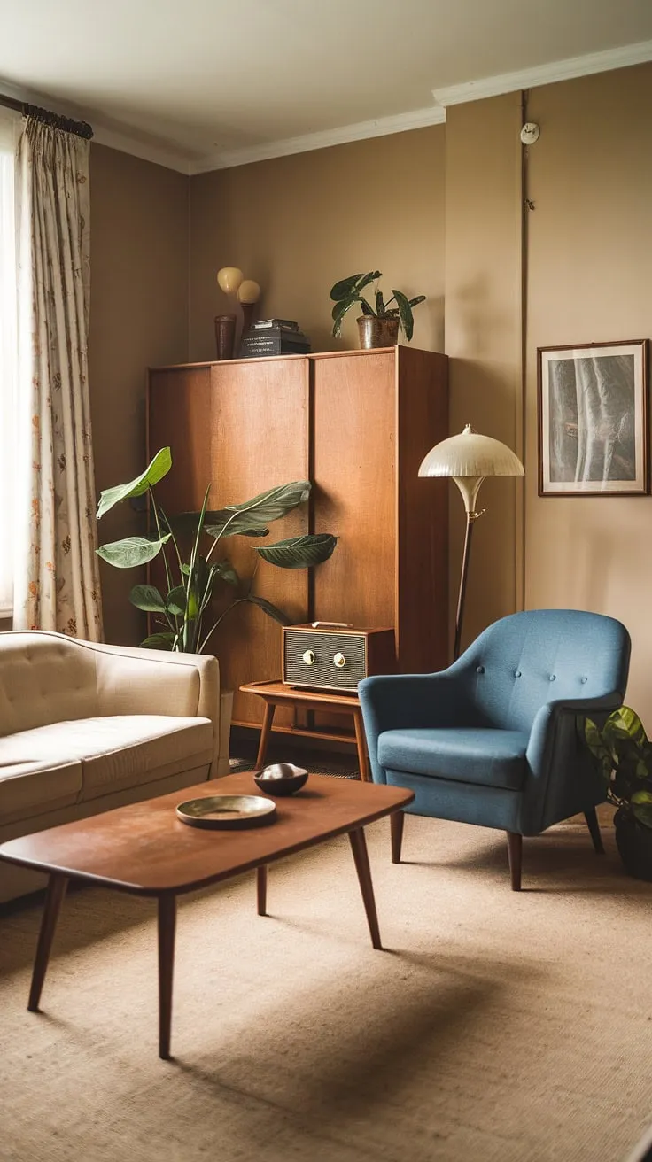 With its charming wooden furniture and nostalgic accents, this retro studio embodies the essence of casa vintage and vintage home vibes.