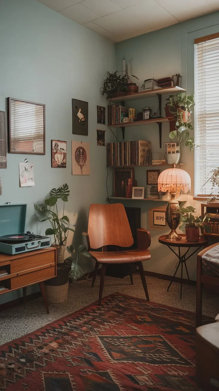 With its cozy ambiance and eclectic vintage decor, this retro studio apartment embodies the ultimate vintage living room ideas for your dream apartment decor.