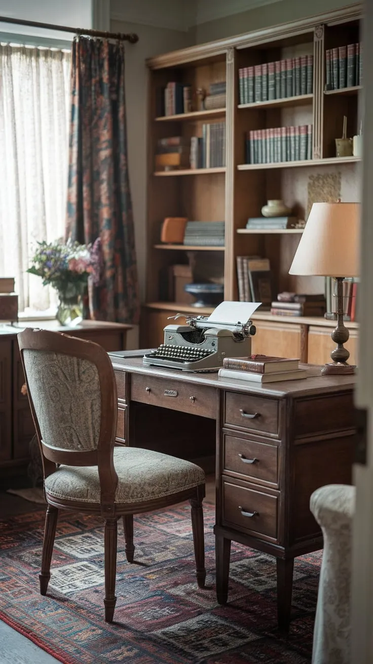 Step back in time to a 1920s writer's haven a vintage study brimming with cozy charm and light academia vibes