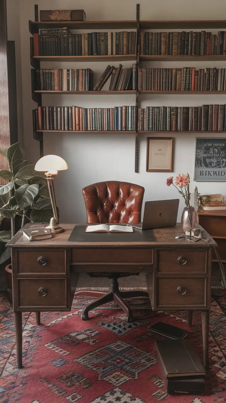 Step back in time to a 1920s writer's haven a vintage study brimming with old-world charm and modern convenience