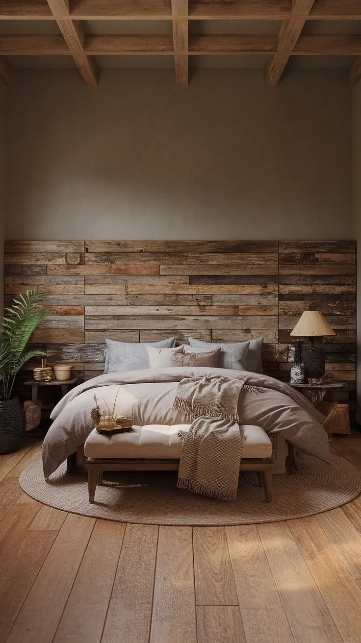 This wabi sabi bedroom showcases rustic charm and earthy tones through minimalist design, natural materials, and imperfect beauty.