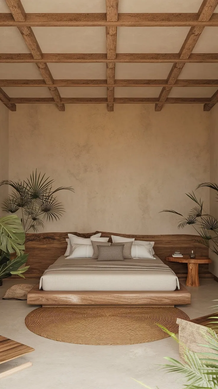 A wabi sabi bedroom showcases rustic charm with an earthy palette, natural materials, and minimalist decor that highlights the beauty of imperfection.
