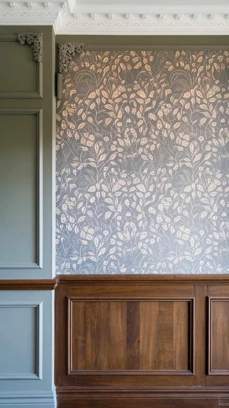 This stunning space demonstrates the power of wainscoting contrast color. The light wainscoting dark walls combination is effortlessly chic, offering a fresh take on dark wainscoting ideas.  The painted wainscoting, with its subtle texture and clean lines, anchors the room while the lighter wood floor adds warmth. This is a perfect example of how to use two-color wainscoting to create a sophisticated and stylish atmosphere, showcasing some of the best wainscoting paint ideas and trending trim colors.