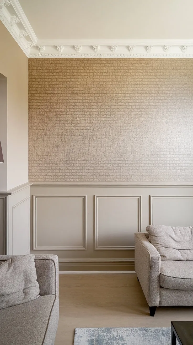The striking contrast of this light wainscoting against dark gray walls elevates the room's design.  This two-color wainscoting, a brilliant example of wainscoting contrast color, offers inspiration for dark wainscoting ideas and paint colors with wainscoting. The crisp white trim, a current trending trim color, completes the monochrome painted walls and trim, showcasing the versatility of this classic design element.