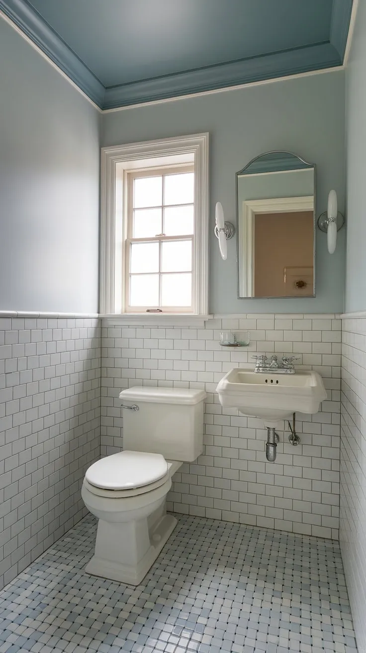 Classic charm meets modern function in this wainscoting powder room. Even small half bathrooms can feel spacious and elegant.