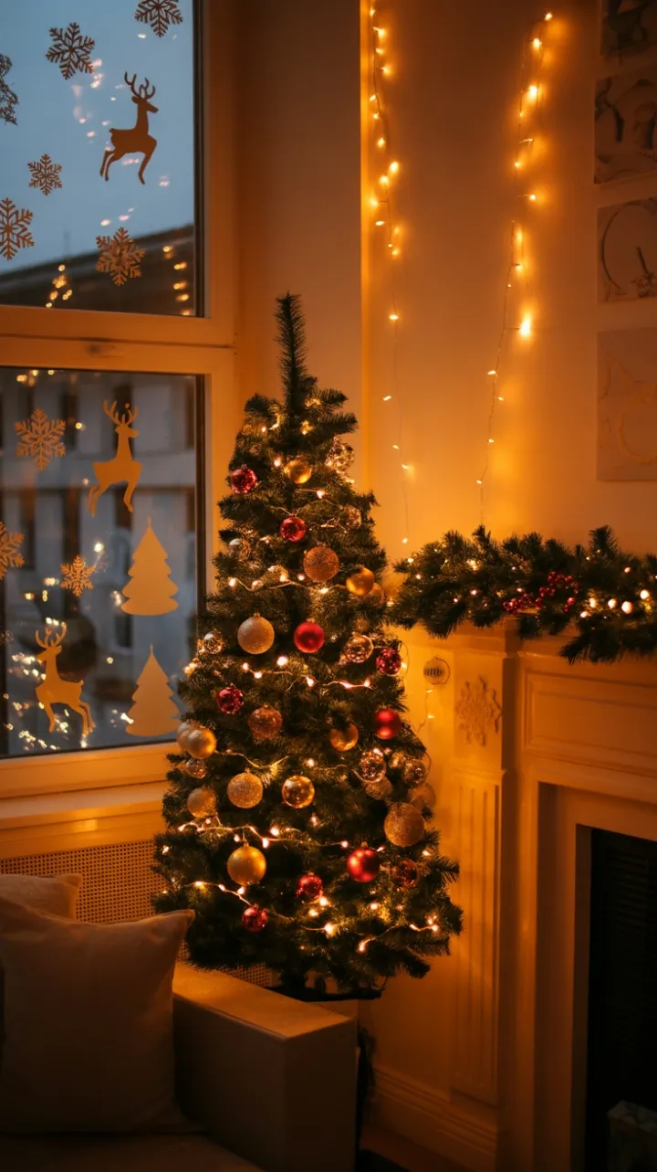 Cozy Christmas Corner Bathed in Warm Golden Light
