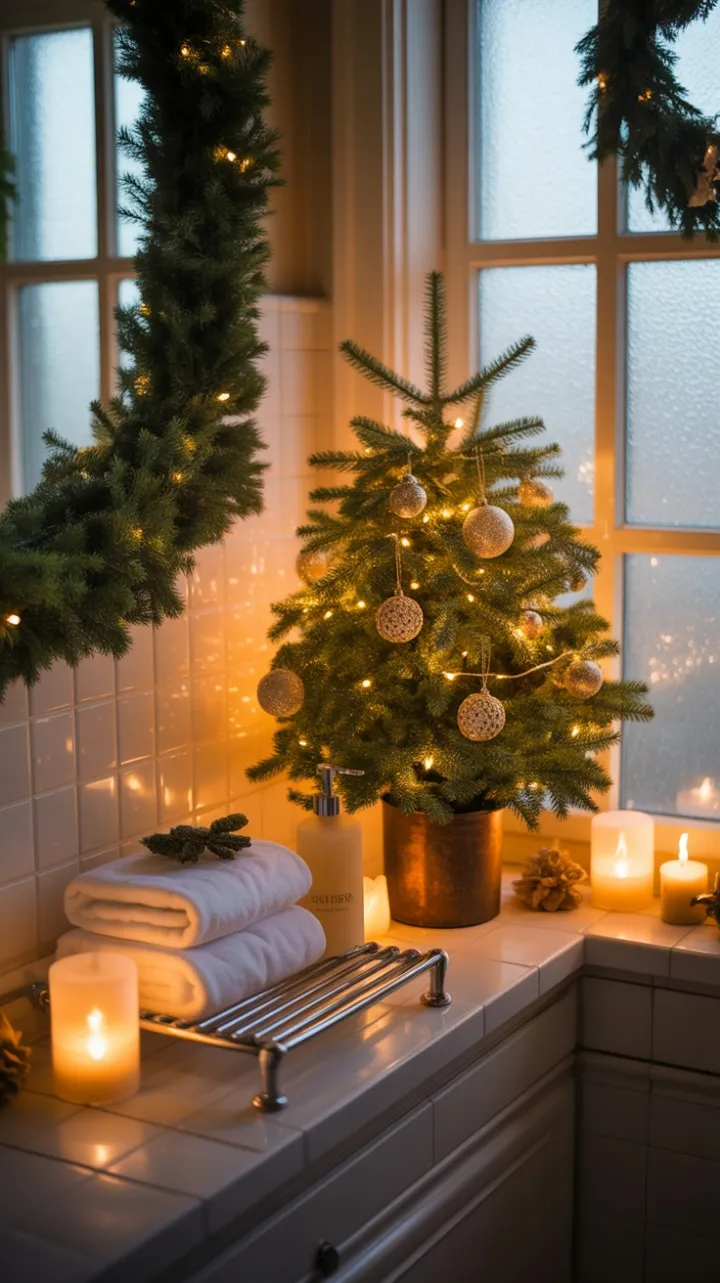 Luxurious Holiday Bathroom Bathed in Warm Christmas Glow