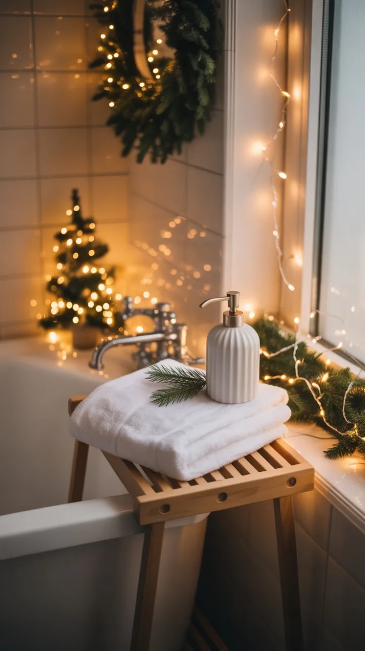 Cozy Christmas Glow in a Festive Bathroom