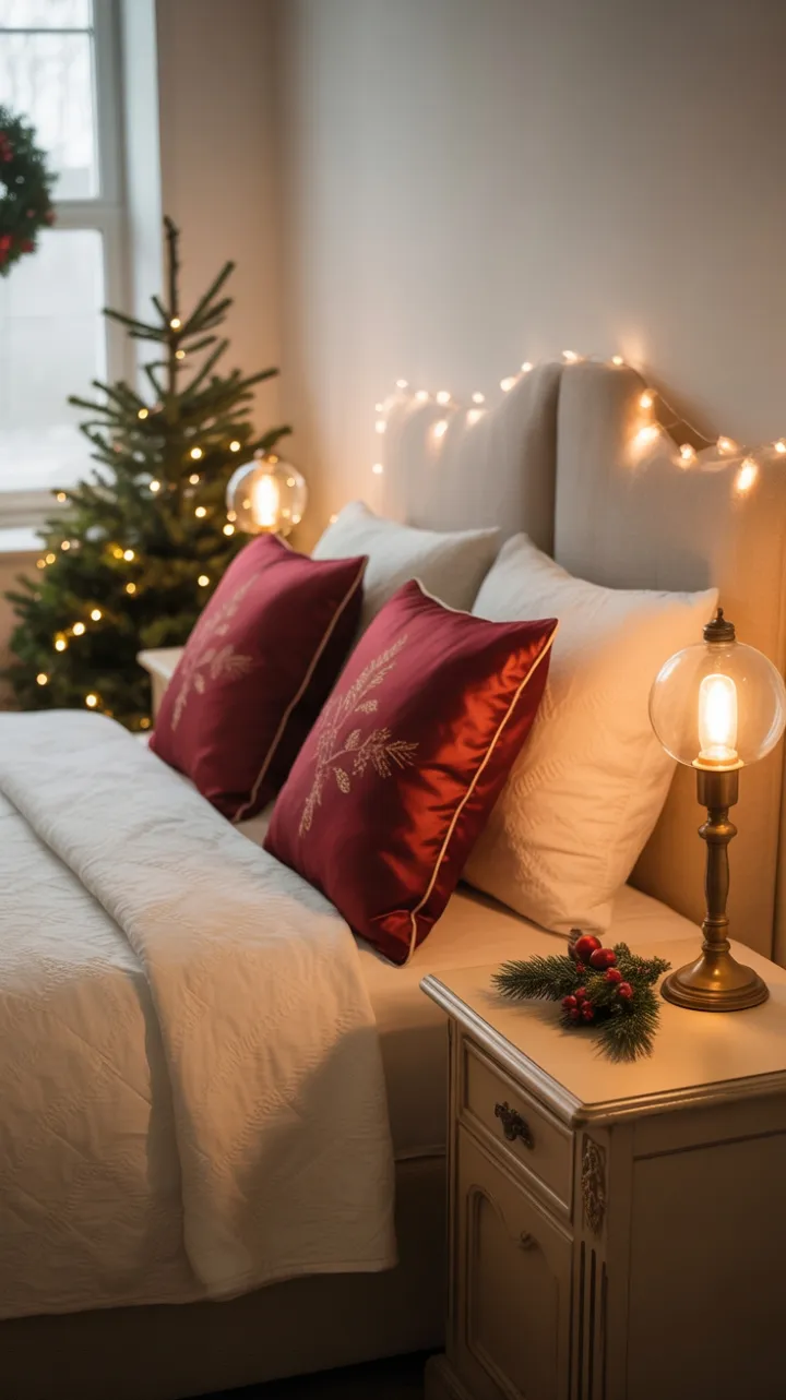 Serene Holiday Retreat with Cream Linens and Warm Twinkle Lights