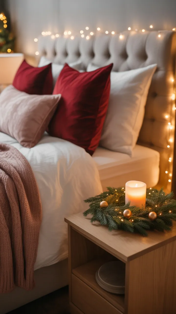 Cozy Christmas Bedroom Bathed in Twinkling Warmth