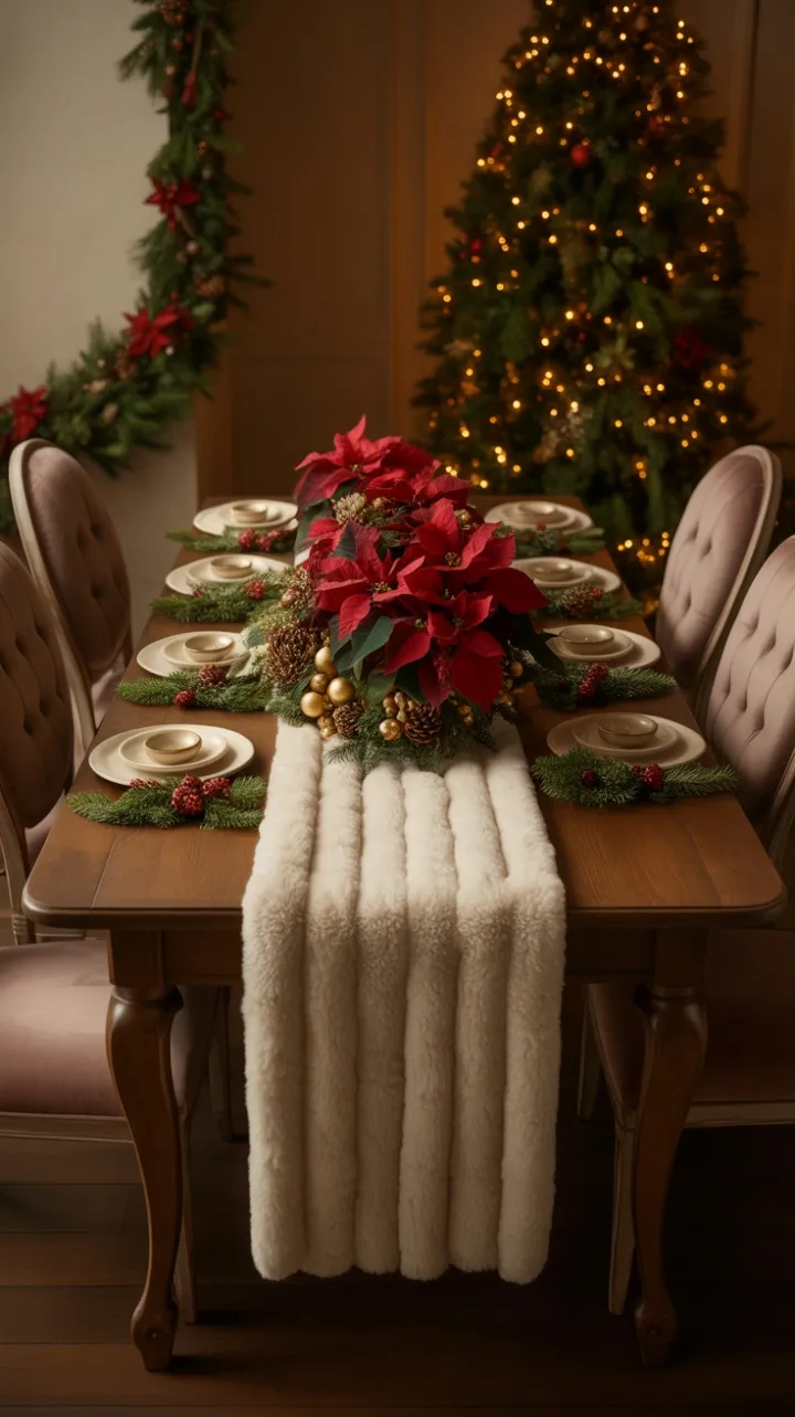Velvet Chairs, Poinsettias, and the Golden Glow of a Holiday Table