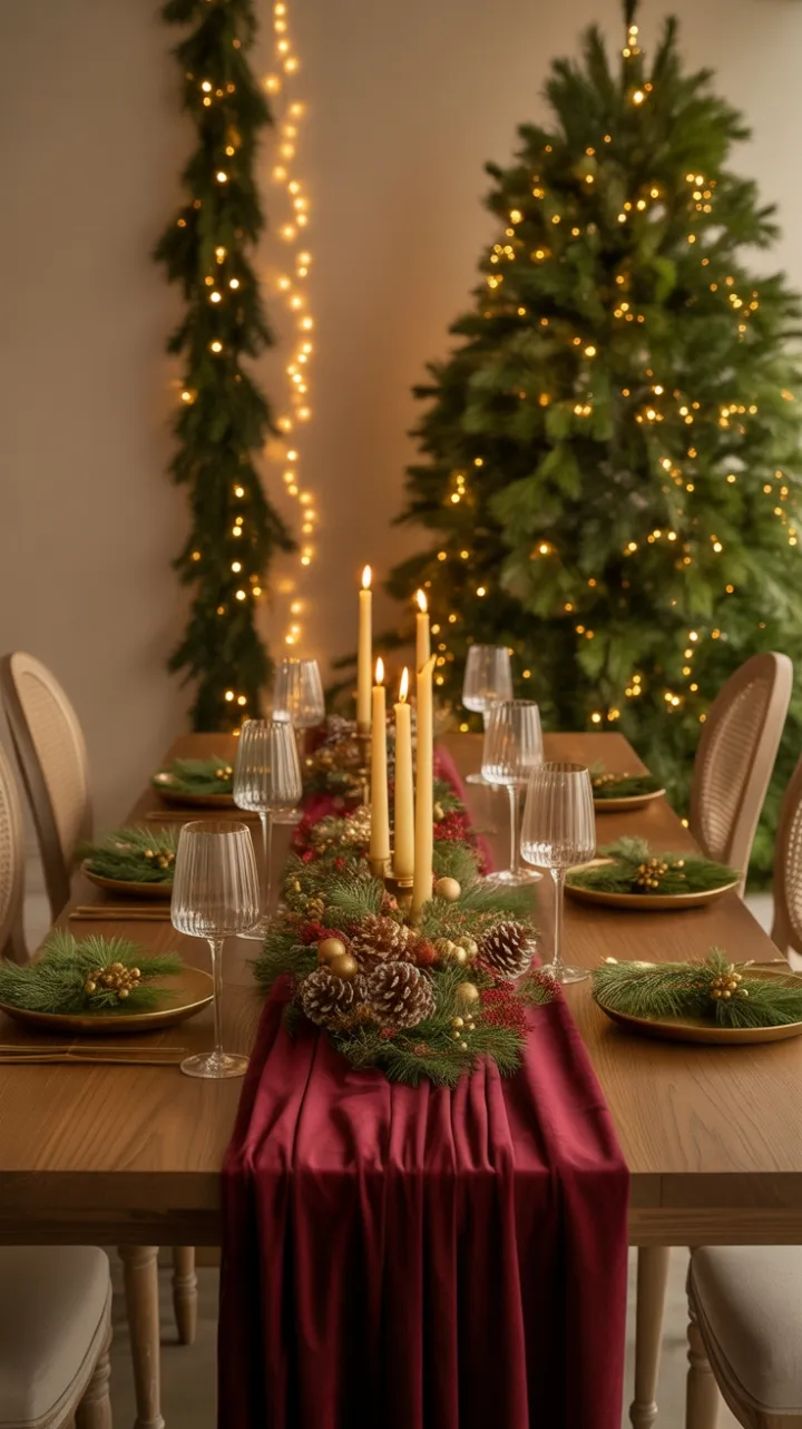 Burgundy Velvet Holiday Table Aglow