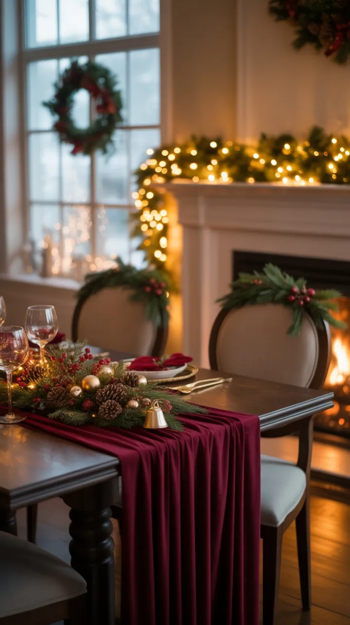 Cozy Velvet Holiday Table Bathed in Golden Light