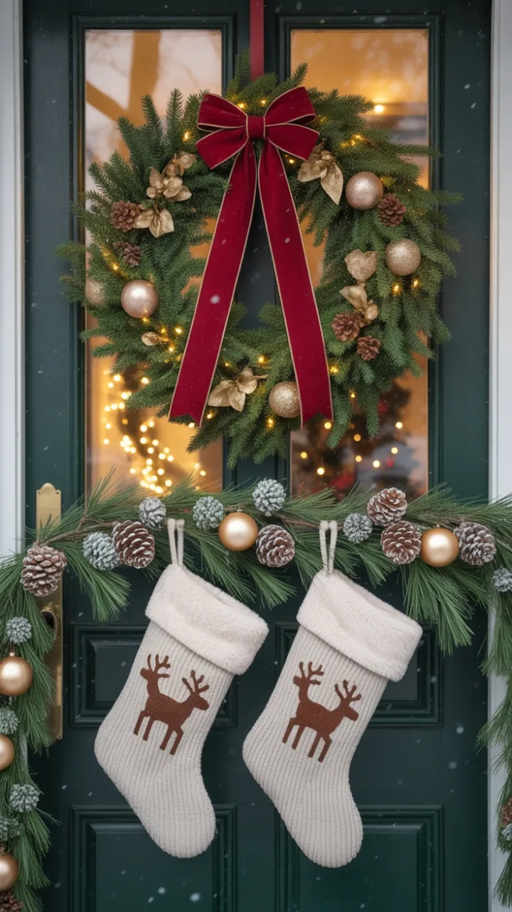Crimson Bow and Cozy Glow on a Snowy Christmas Eve