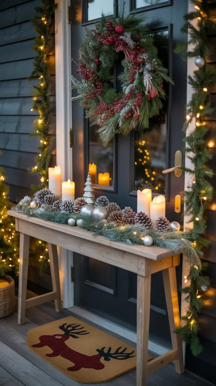 Cozy Rustic Christmas Entryway Bathed in Golden Light