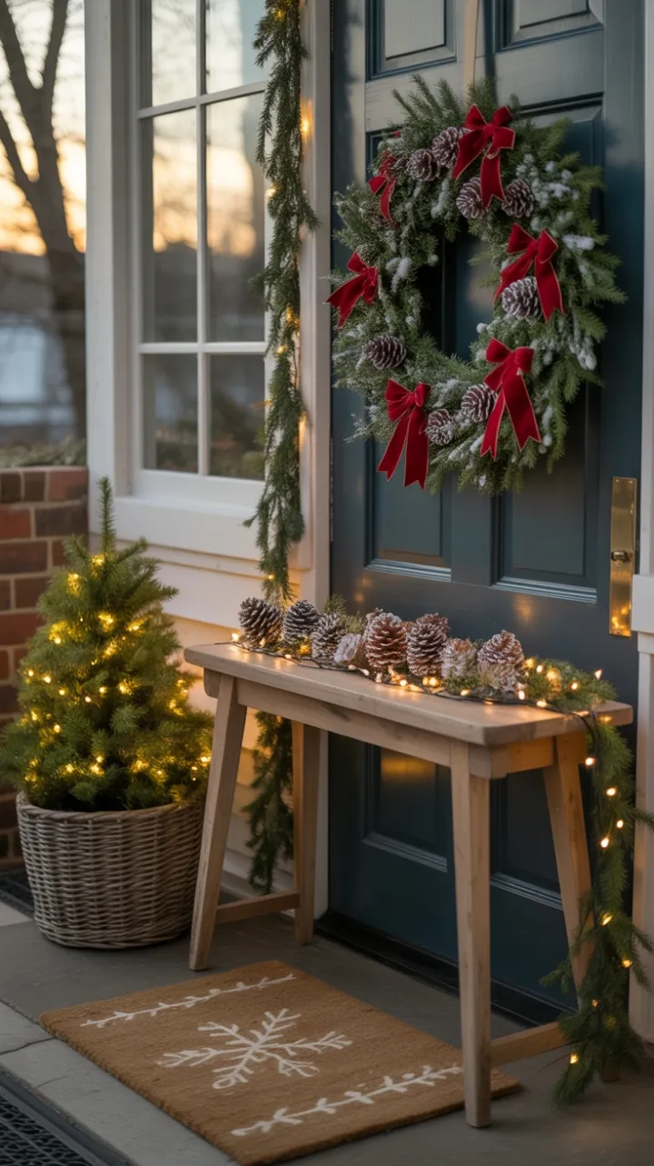 Golden Sunset Welcome at a Cozy Christmas Door