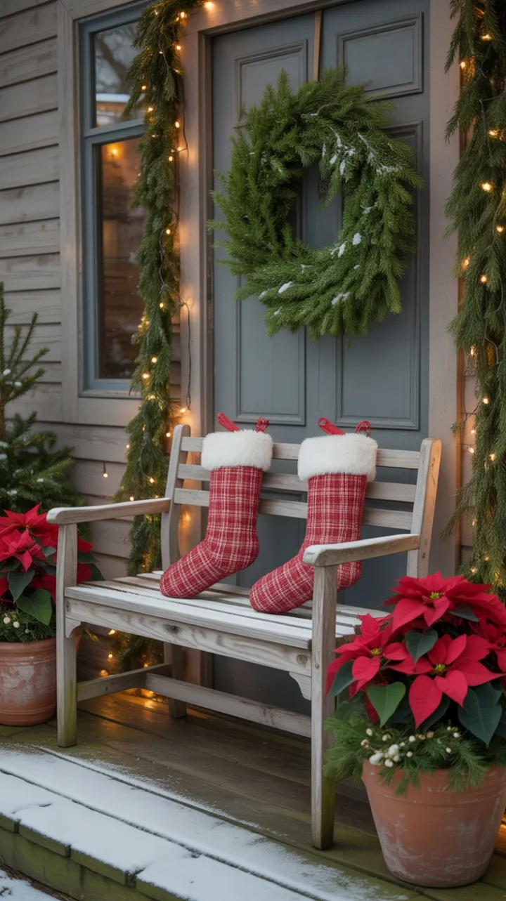 Warm Welcome on a Snow-Dusted Christmas Porch