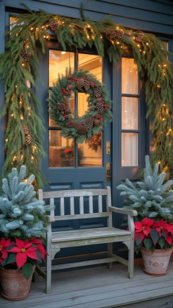 A Cozy Christmas Welcome on a Twinkling Porch
