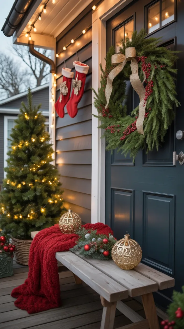A Cozy Holiday Welcome of Twinkling Lights, Red Berries, and Golden Cheer