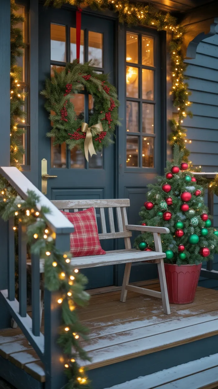 Snow-Kissed Christmas Porch at Dusk