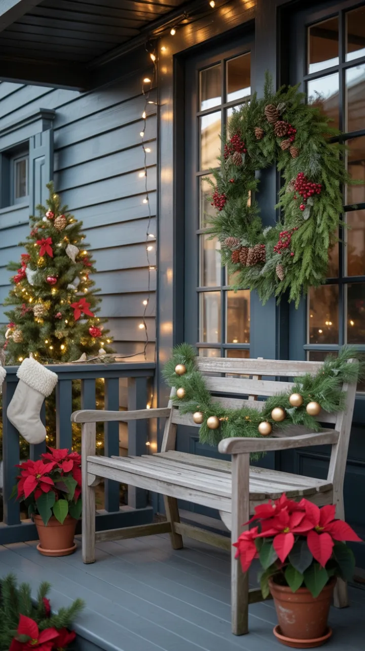 Rustic Porch Dressed in Christmas Glow