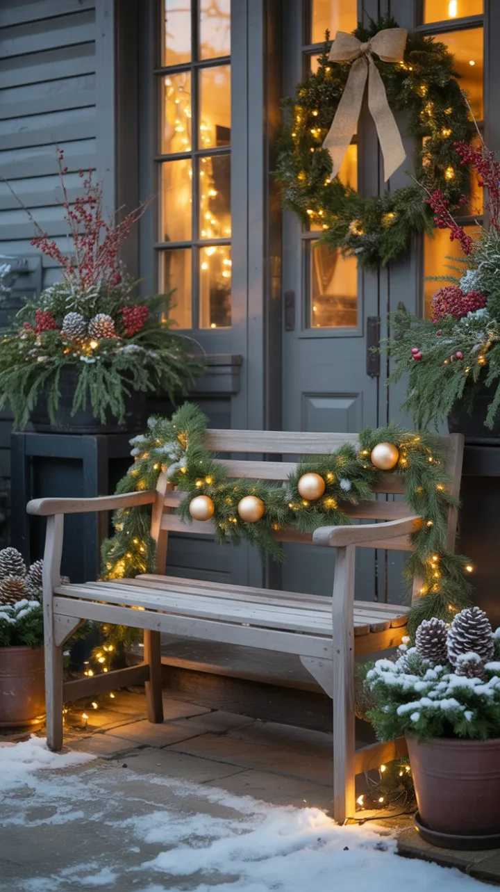 A Cozy Snow-Kissed Holiday Porch Wrapped in Warm Light