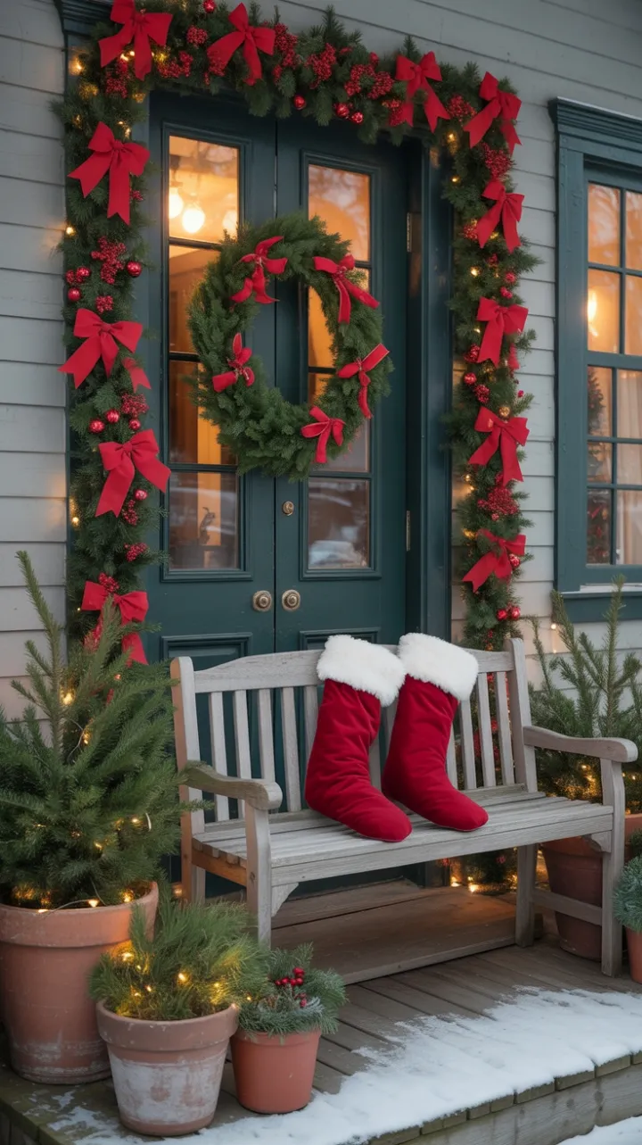 Snow-Kissed Welcome on a Cozy Christmas Porch