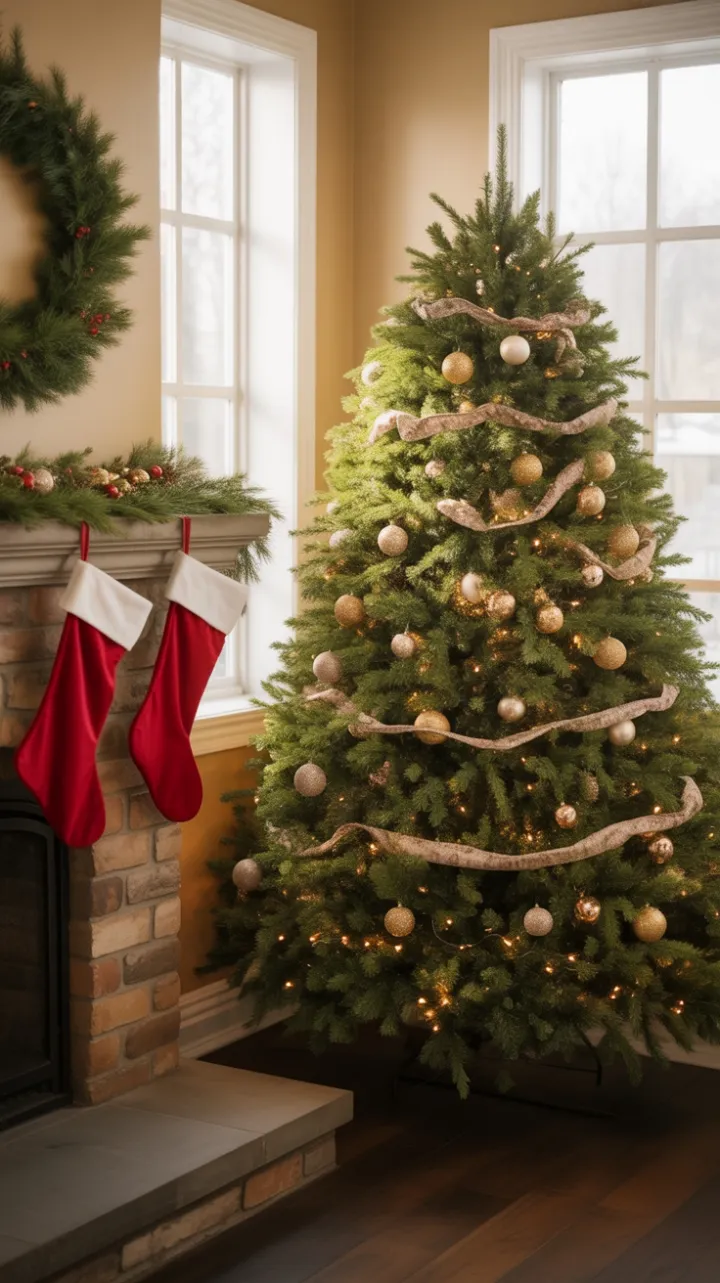 Cozy Christmas Hearth of Gold, Velvet and Evergreens