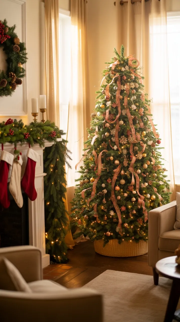 Cozy Christmas Living Room Lit by Warm Holiday Glow
