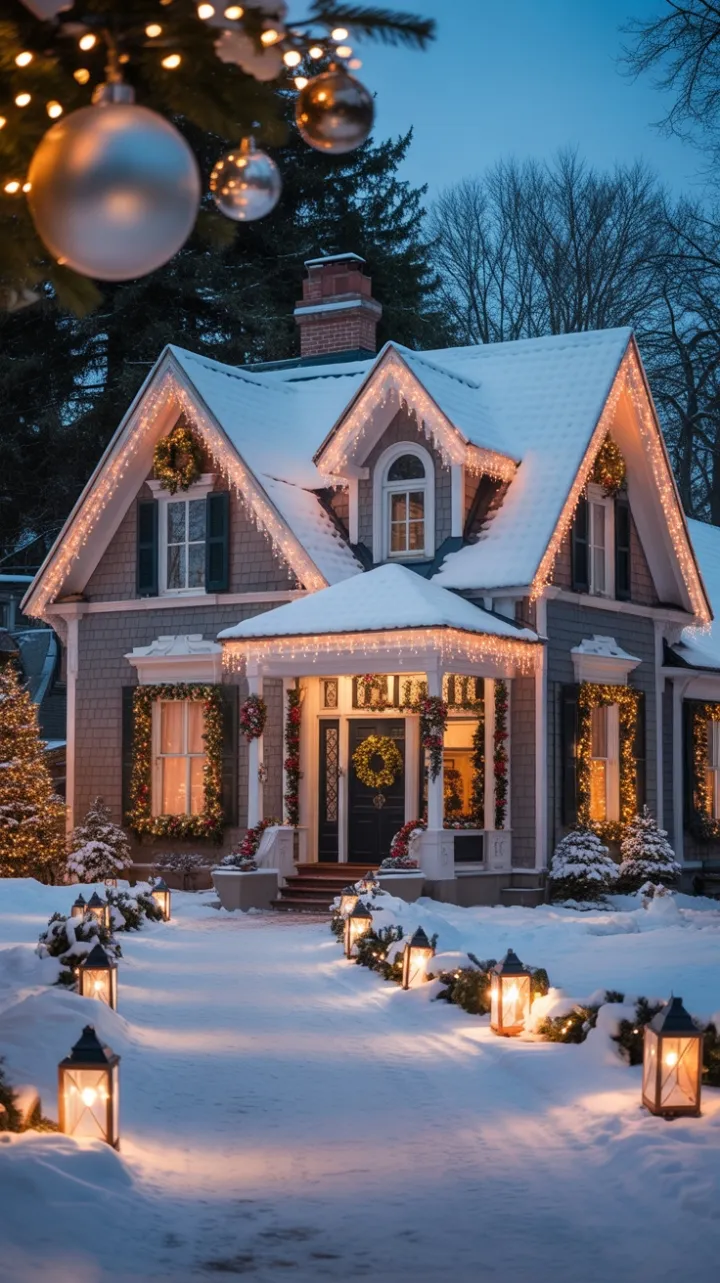 Snow-Kissed Victorian Bathed in Christmas Light