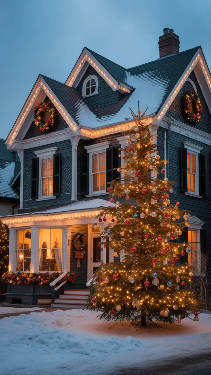Victorian House Bathed in Christmas Glow