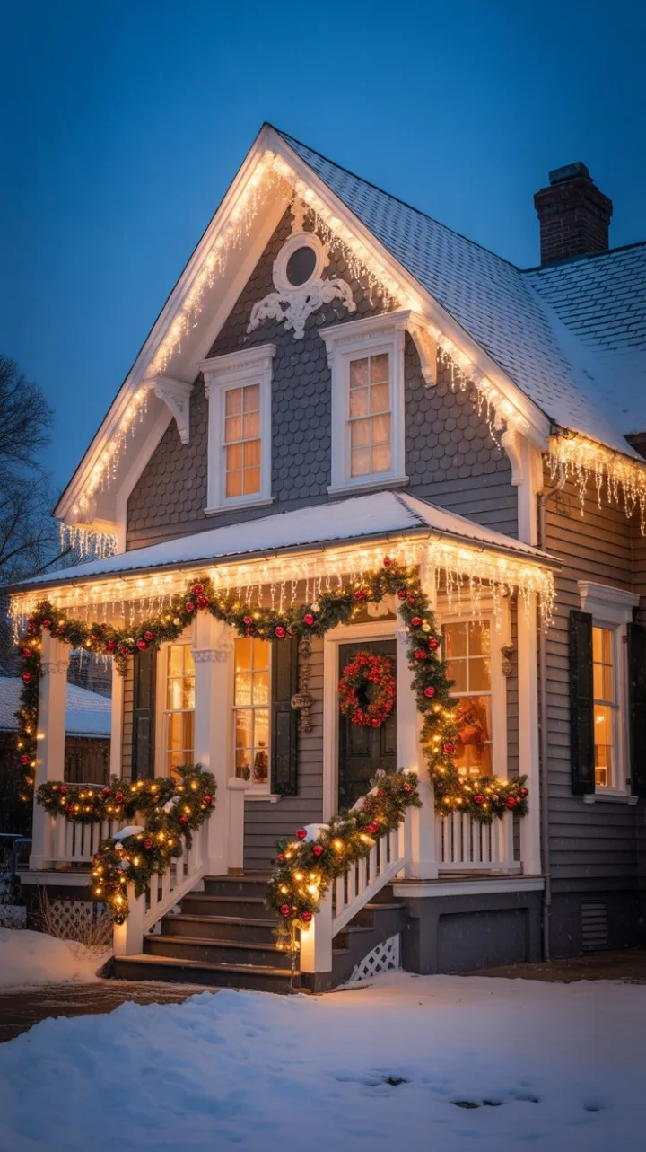 Snow-Kissed Victorian Wrapped in Warm Christmas Light